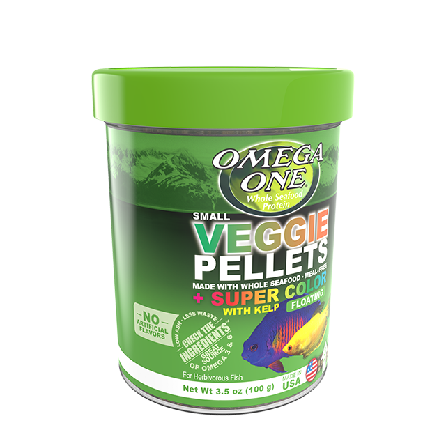 93321 Omega One Super Color Small Floating Veggie Kelp Pellets 3.5 oz Front Angle