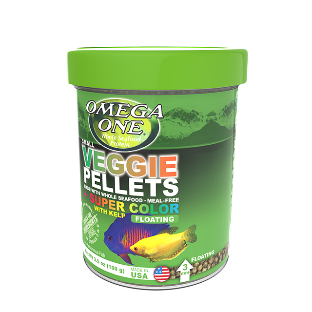 93321 Omega One Super Color Small Floating Veggie Kelp Pellets 3.5 oz Front Angle