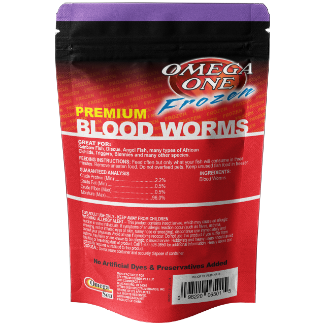 06501 Omega One Frozen Bloodworm 4 oz Pod Pouch Back