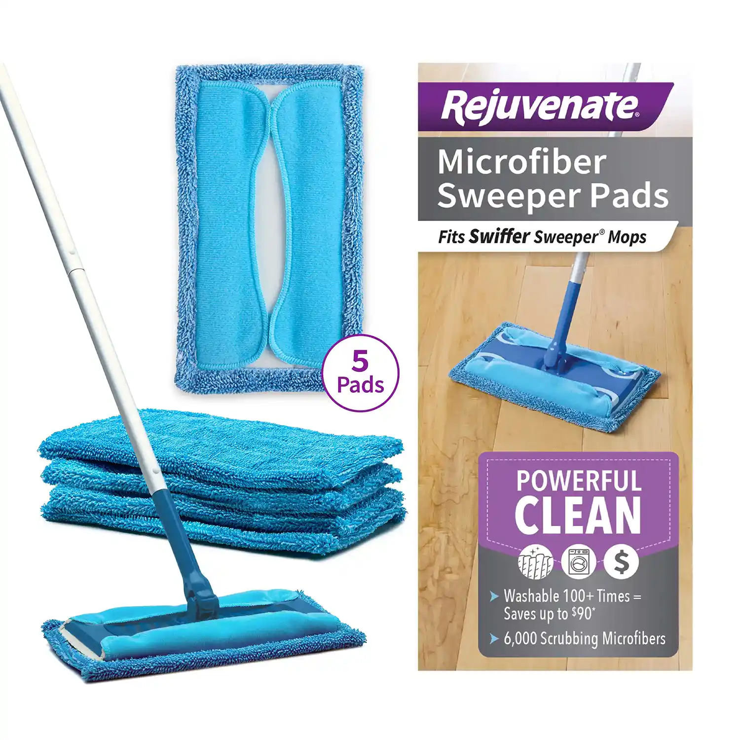 Rejuvenate® Microfiber Sweeper Pads, 5 pk (for AMZ) - Front Render