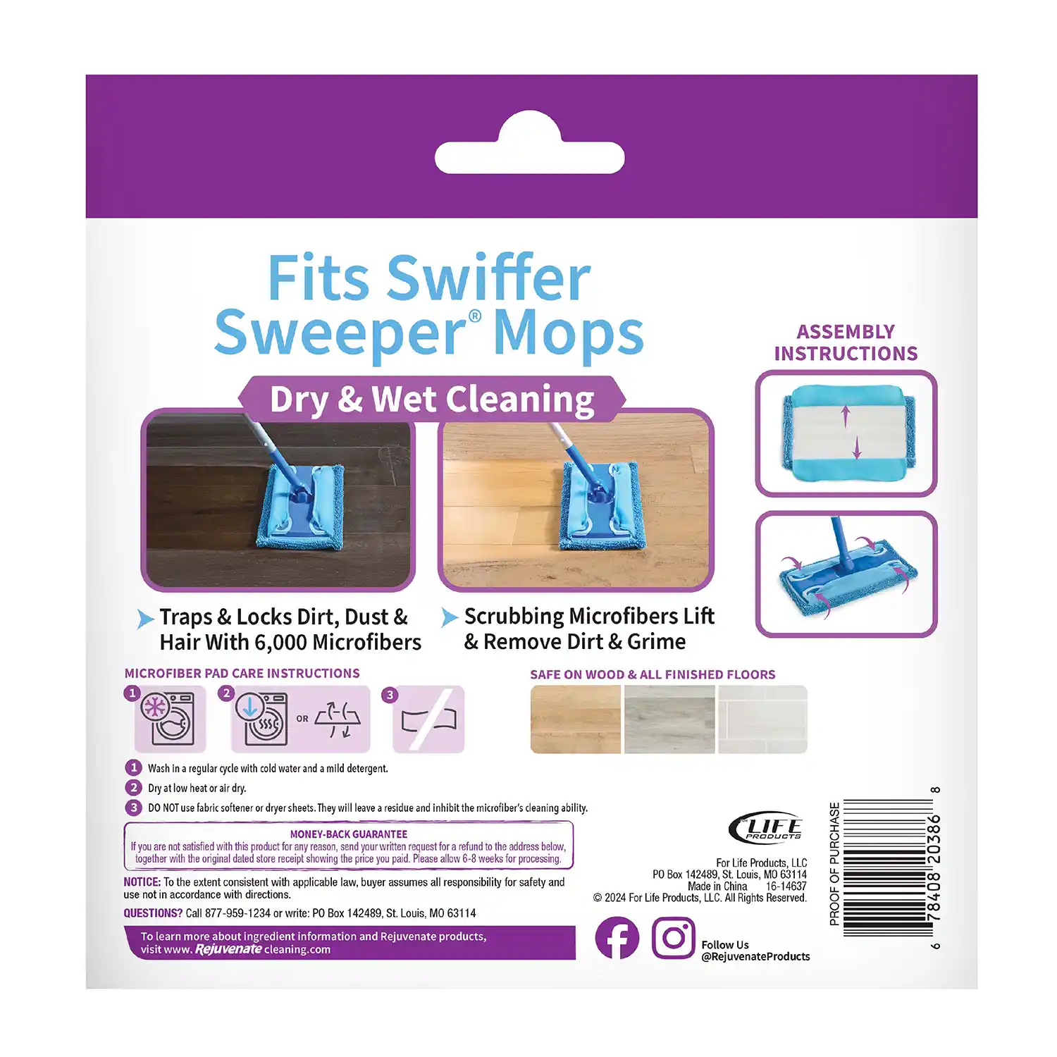 Rejuvenate® Microfiber Sweeper Pads, 6/2 pk (for WM) - Back Render