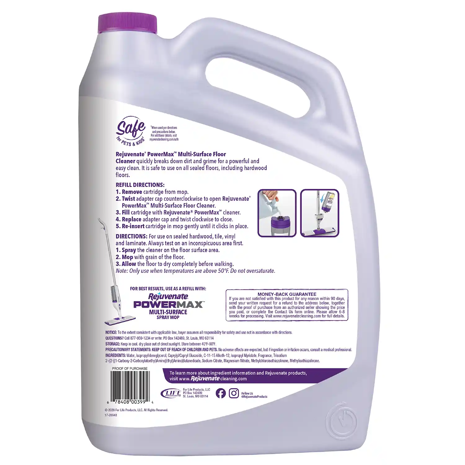 Rejuvenate PowerMax Multi-Surface Floor Cleaner Refill, 128 Ounces, Citrus & Cedarwood Scent Back Render