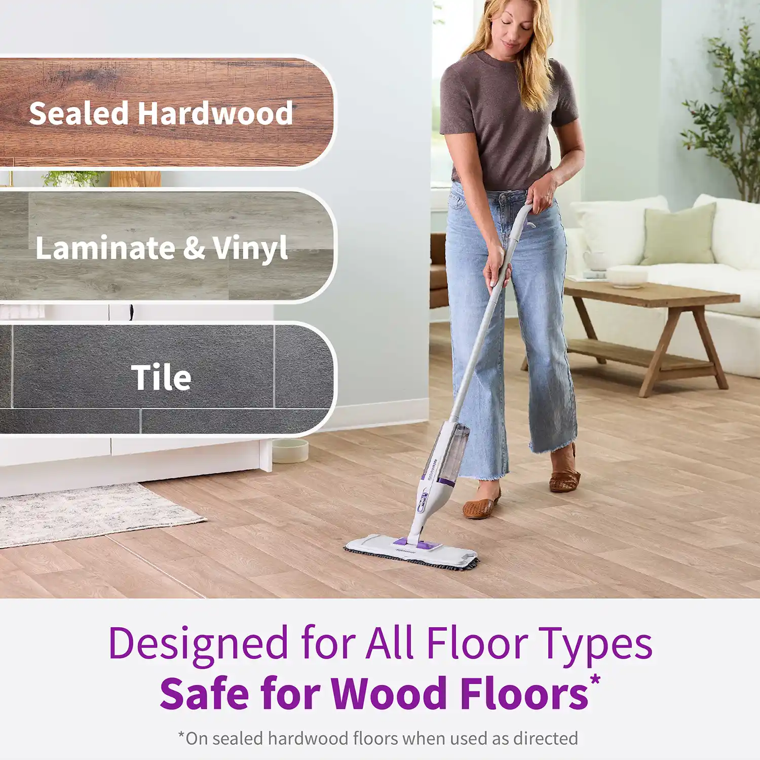 Designed for All Floor Types Safe for Wood Floors* *On sealed hardwood floors when used as directed