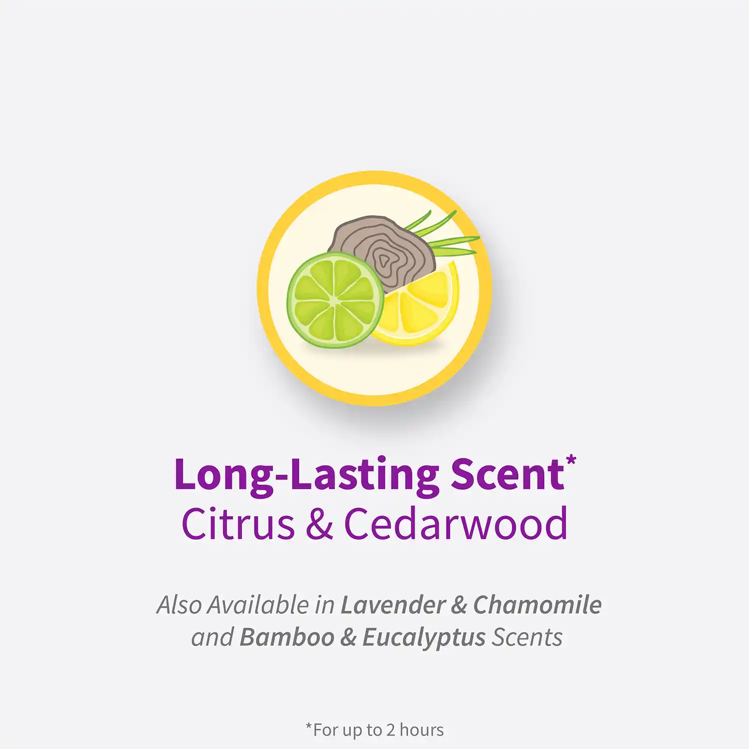 Long-Lasting Scent* Citrus & Cedarwood Also Available in Lavender & Chamomile and Bamboo & Eucalyptus Scents