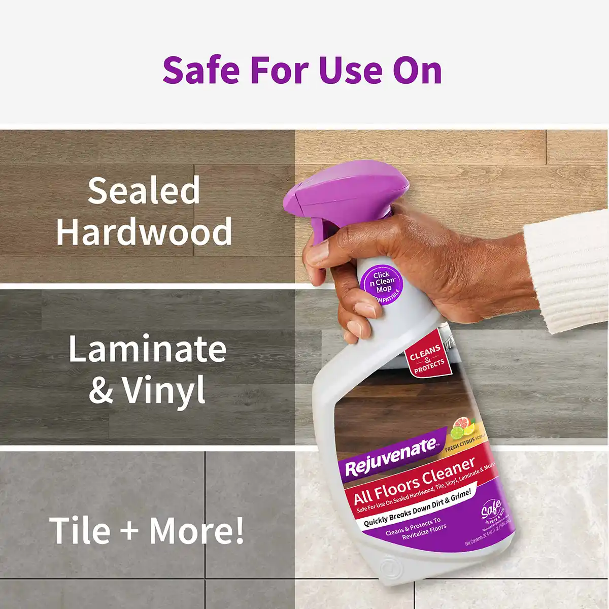 Safe For Use On Sealed Hardwood Laminate & Vinyl Tile + More!