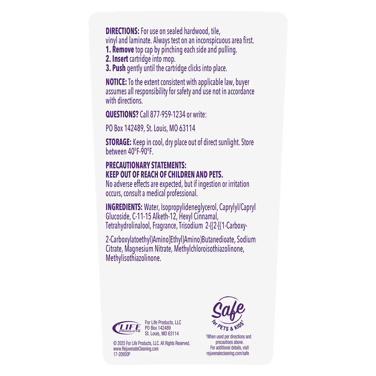 PowerMax™ Multi-Surface Floor Cleaner Cartridge - Lavender & Chamomile Scent Back Label