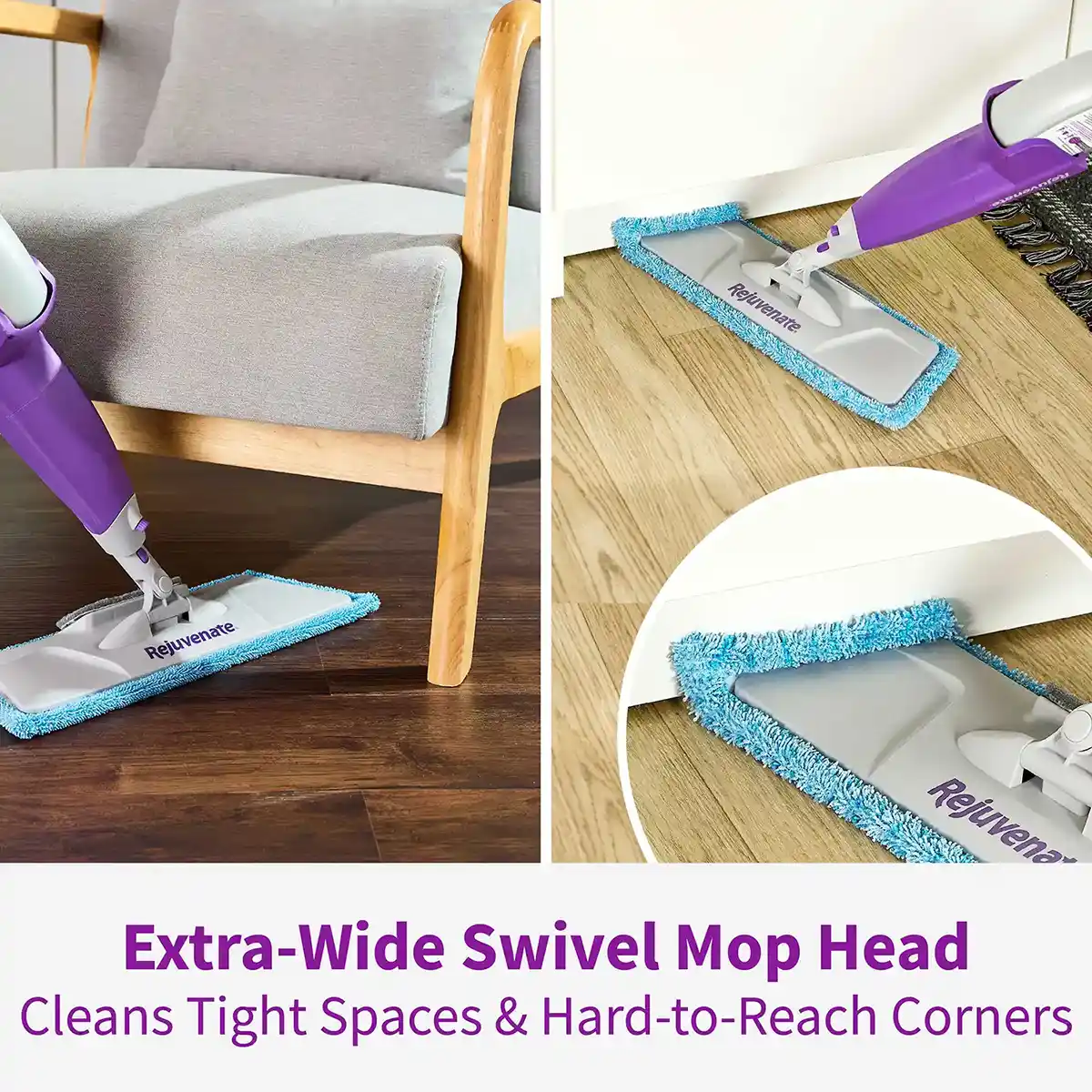 Extra-Wide Swivel Mop Head Cleans Tight Spaces & Hard-to-Reach Corners