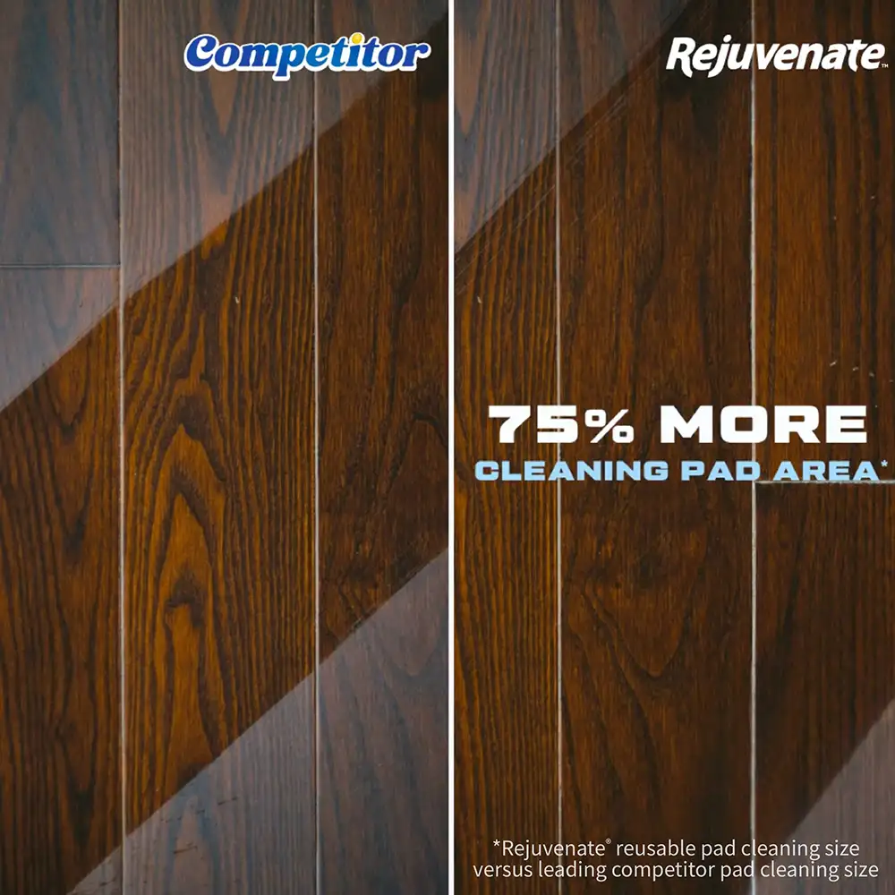 75% MORE CLEANING PAD AREA *Rejuvenate reusable pad cleaning size versus leading competitor pad cleaning size