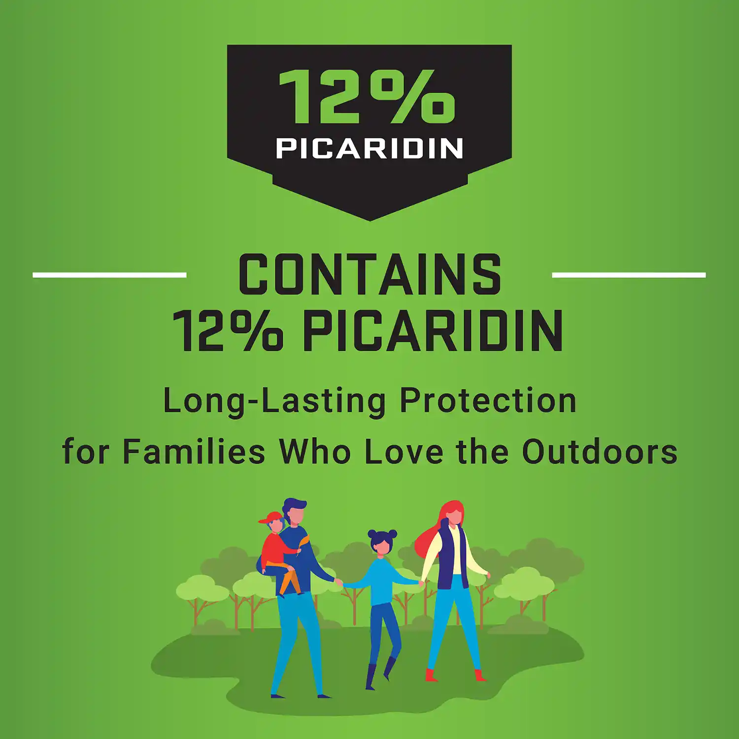 CONTAINS 12% PICARIDIN Long-Lasting Protection for Families Who Love the Outdoors