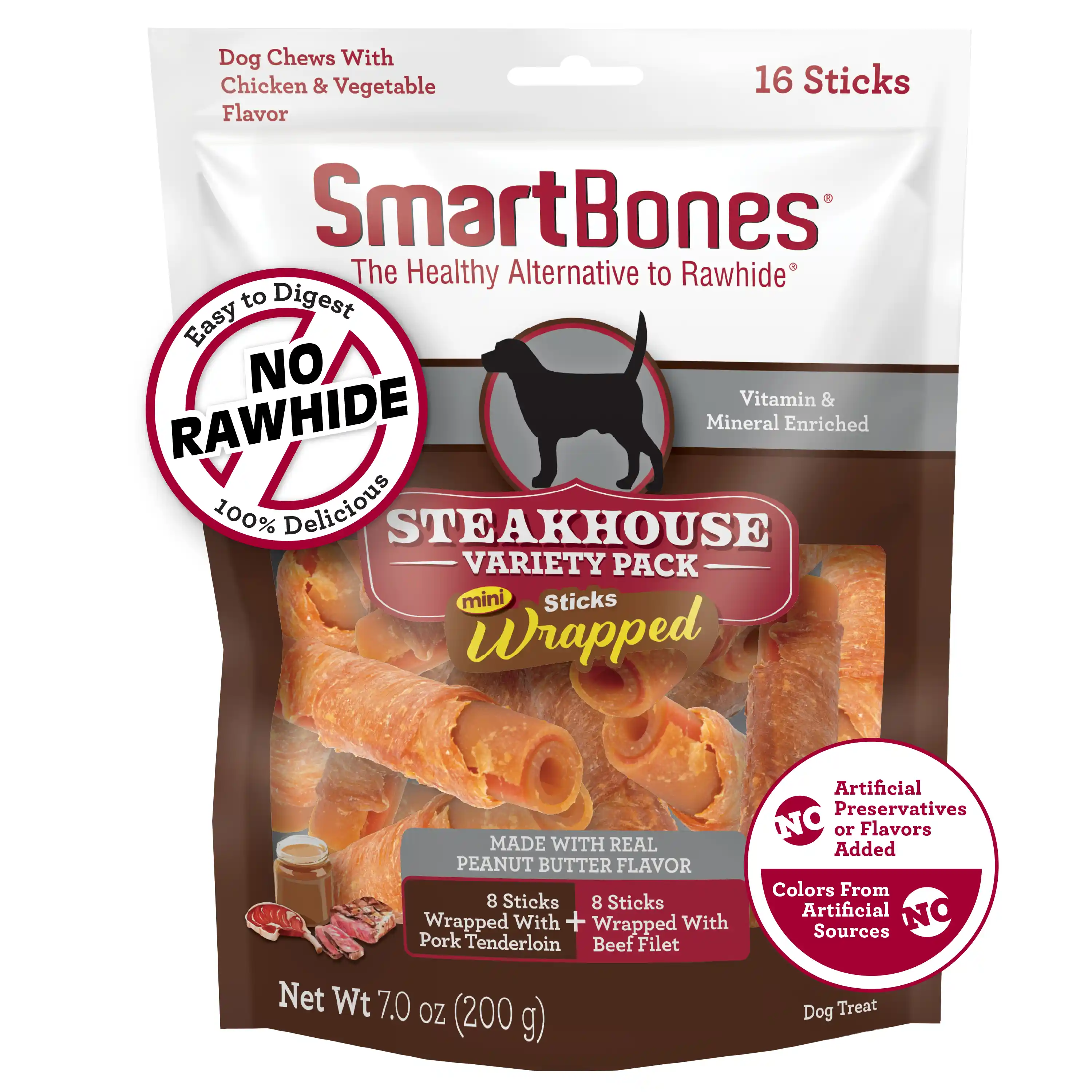 SmartBones Steakhouse Variety Pack Mini Wrapped Sticks front of pack