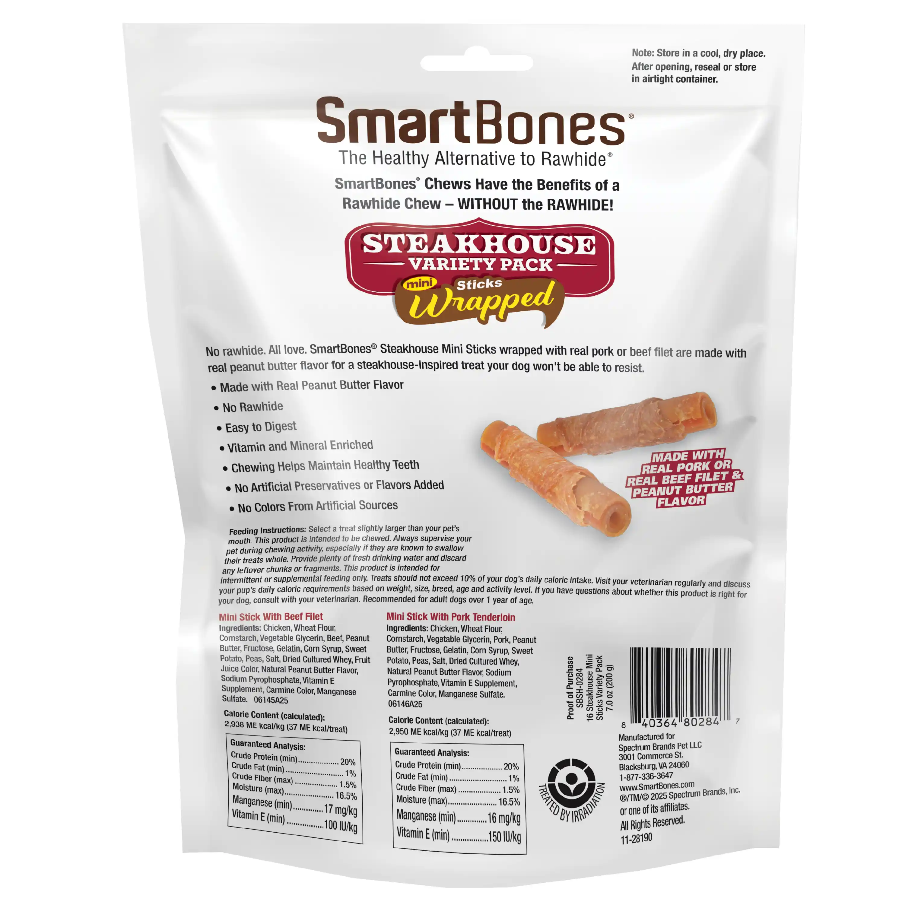 SmartBones Steakhouse Variety Pack Mini Wrapped Sticks back of pack