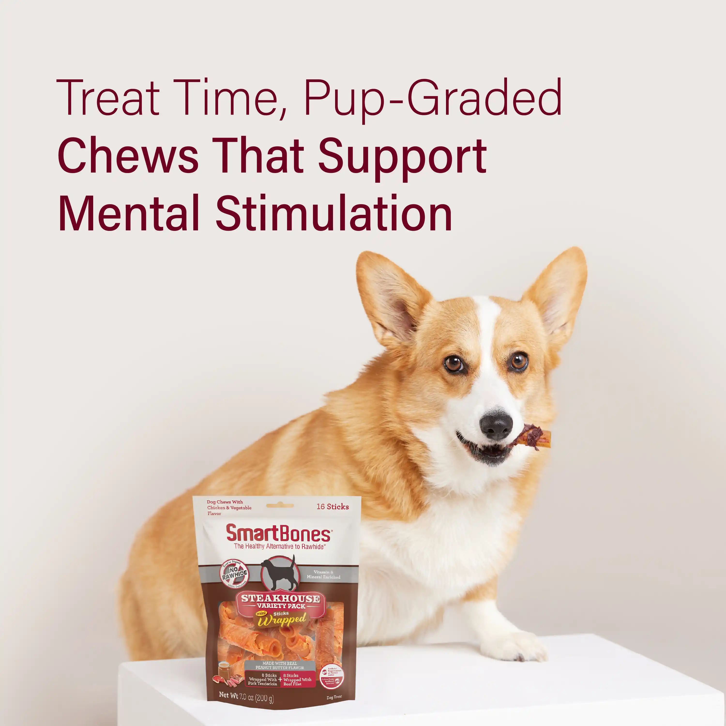 Treat Time, Pup-Graded Chews That Support Mental Stimulation.