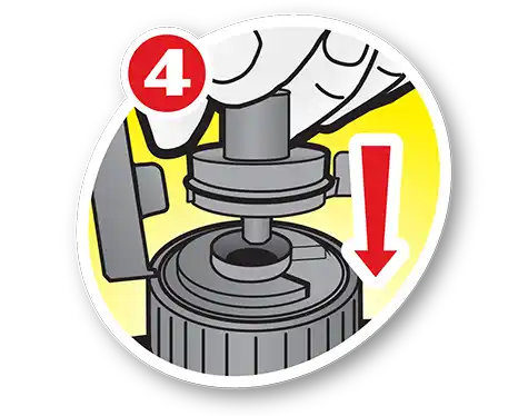 Securely snap the hose plug  into opening in cap until it snaps into  place