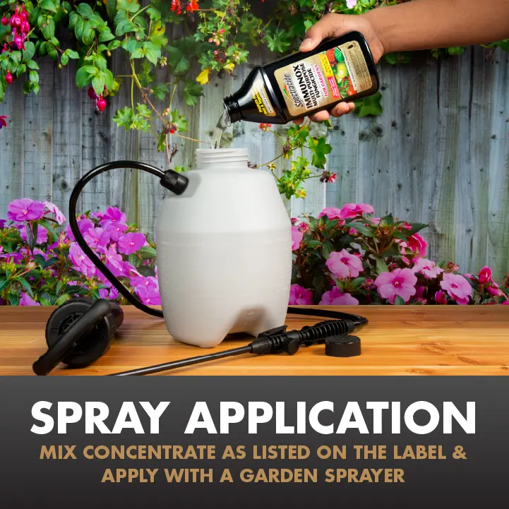 Spray Application-Mix Concentrate as listed on the label and apply with a garden sprayer