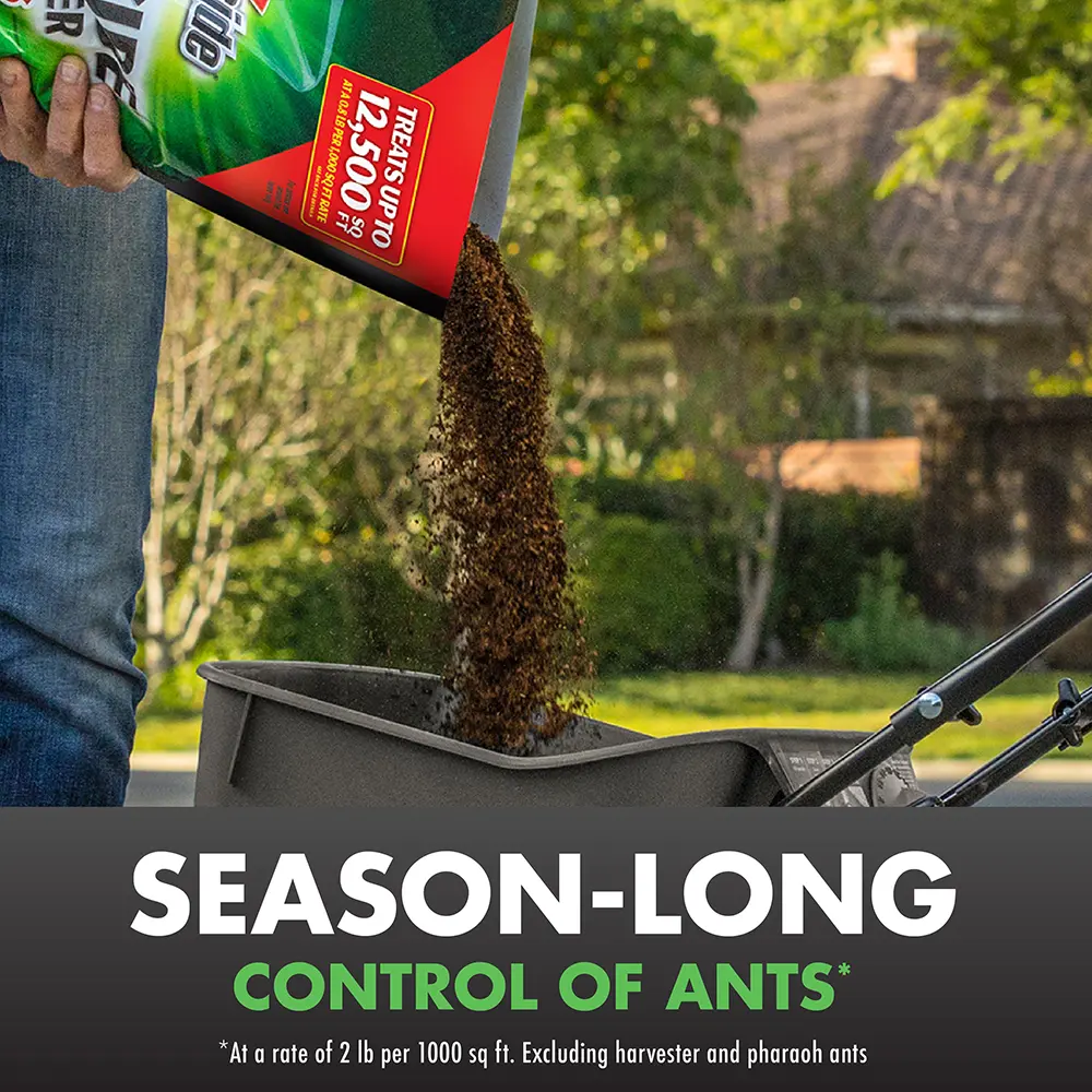 Season-Long Control of Ants (at a rate of 2 lbs per 1000 sq ft; excluding harvester and pharaoh ants)