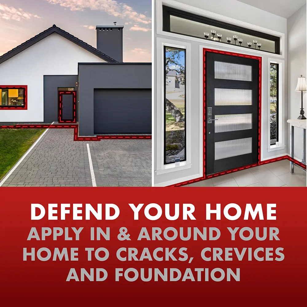 Defend Your Home: Apply in and around your home to cracks, crevices, and foundation