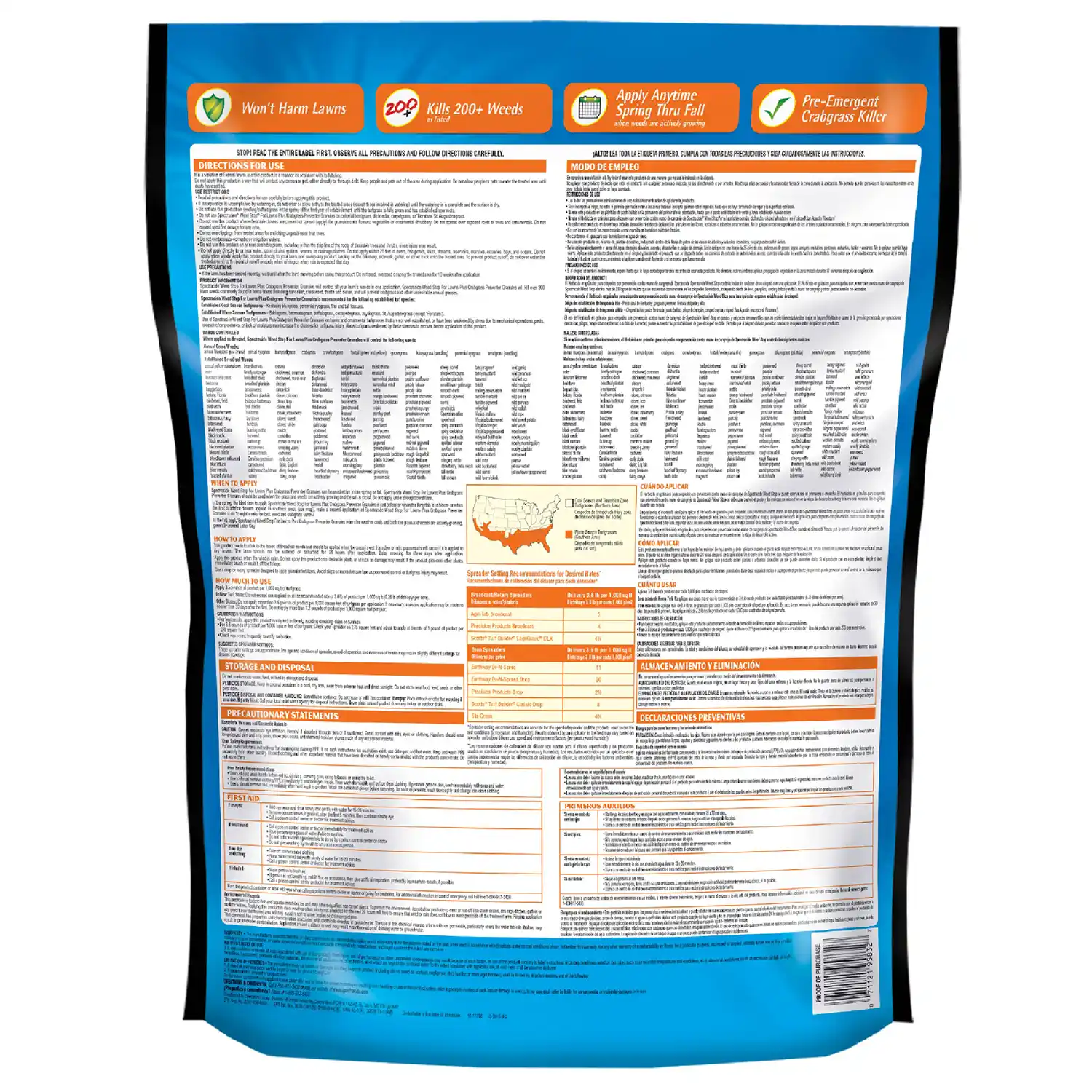 Weed Stop® for Lawns Plus Crabgrass Preventer Granules, 10.8 lbs back of bag