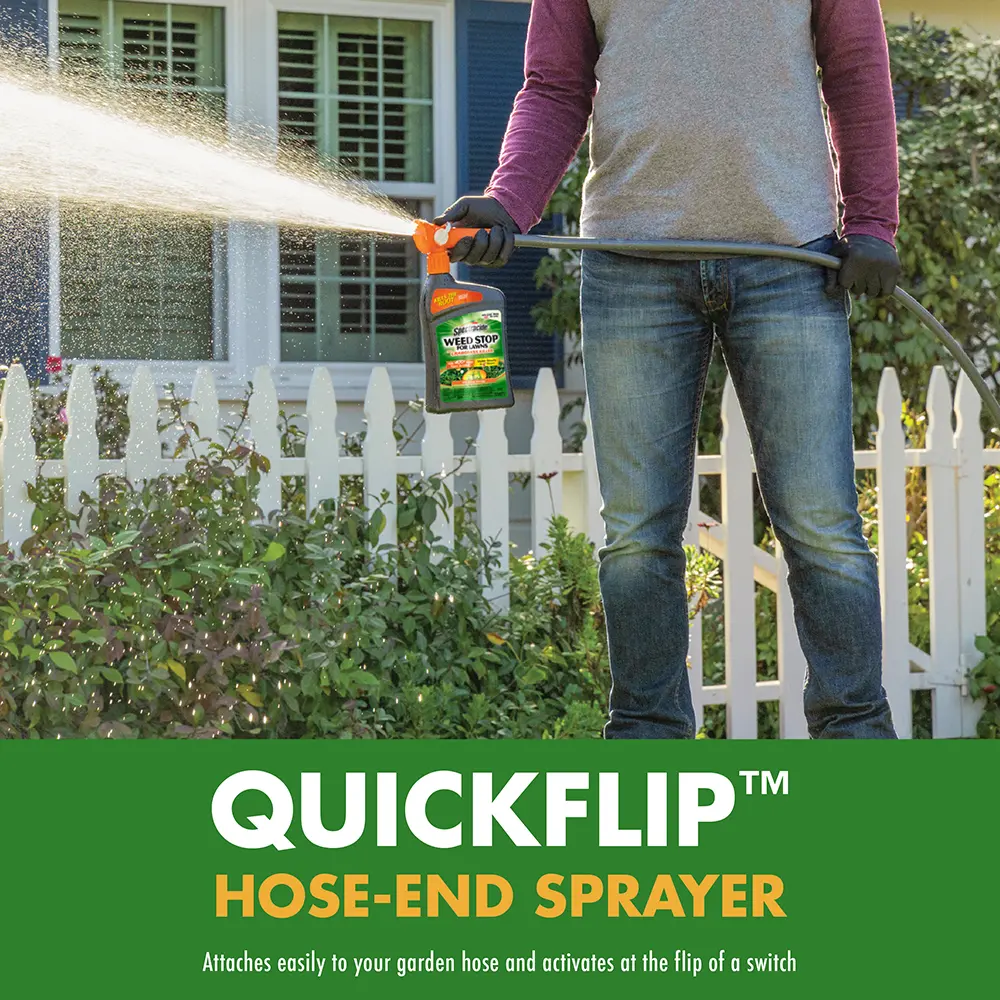 QuickFlip Hose-End Sprayer: attaches easily to your garden hose and activates at the flip of a switch