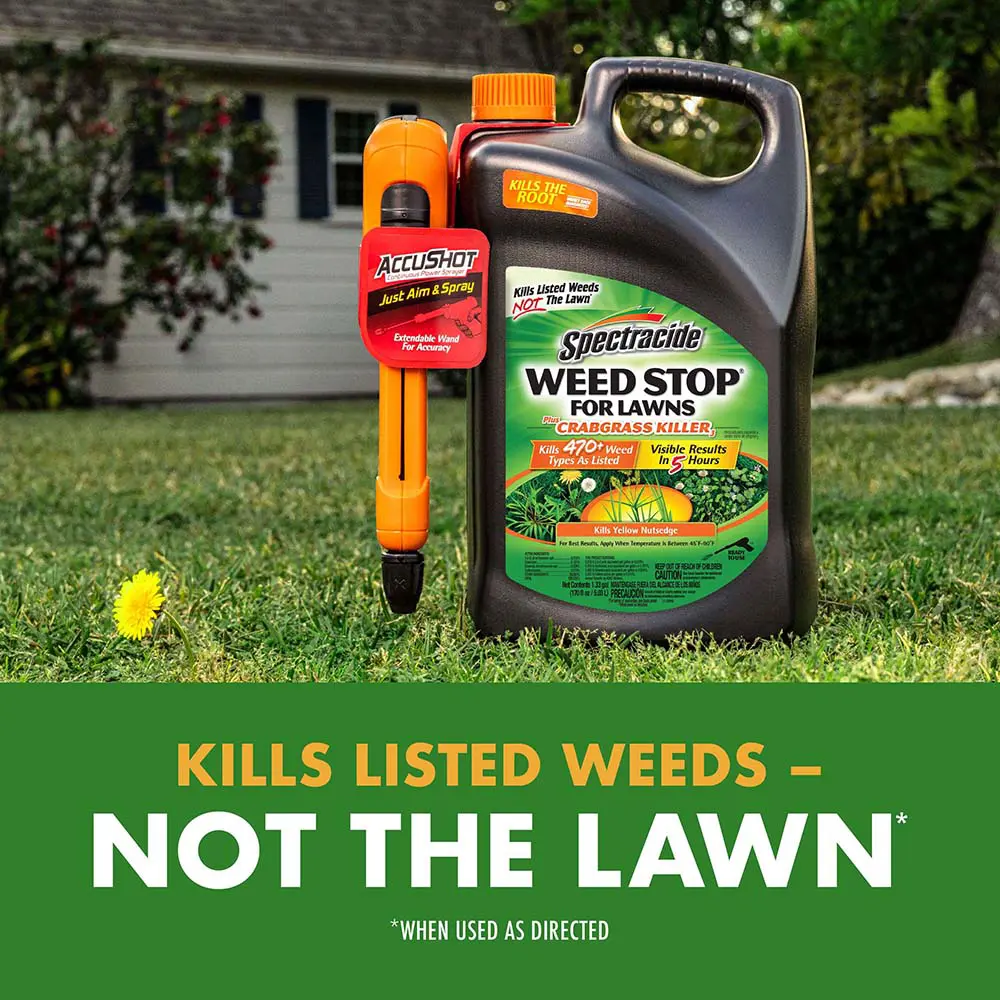 Kills listed weeds, not the lawn when used as directed