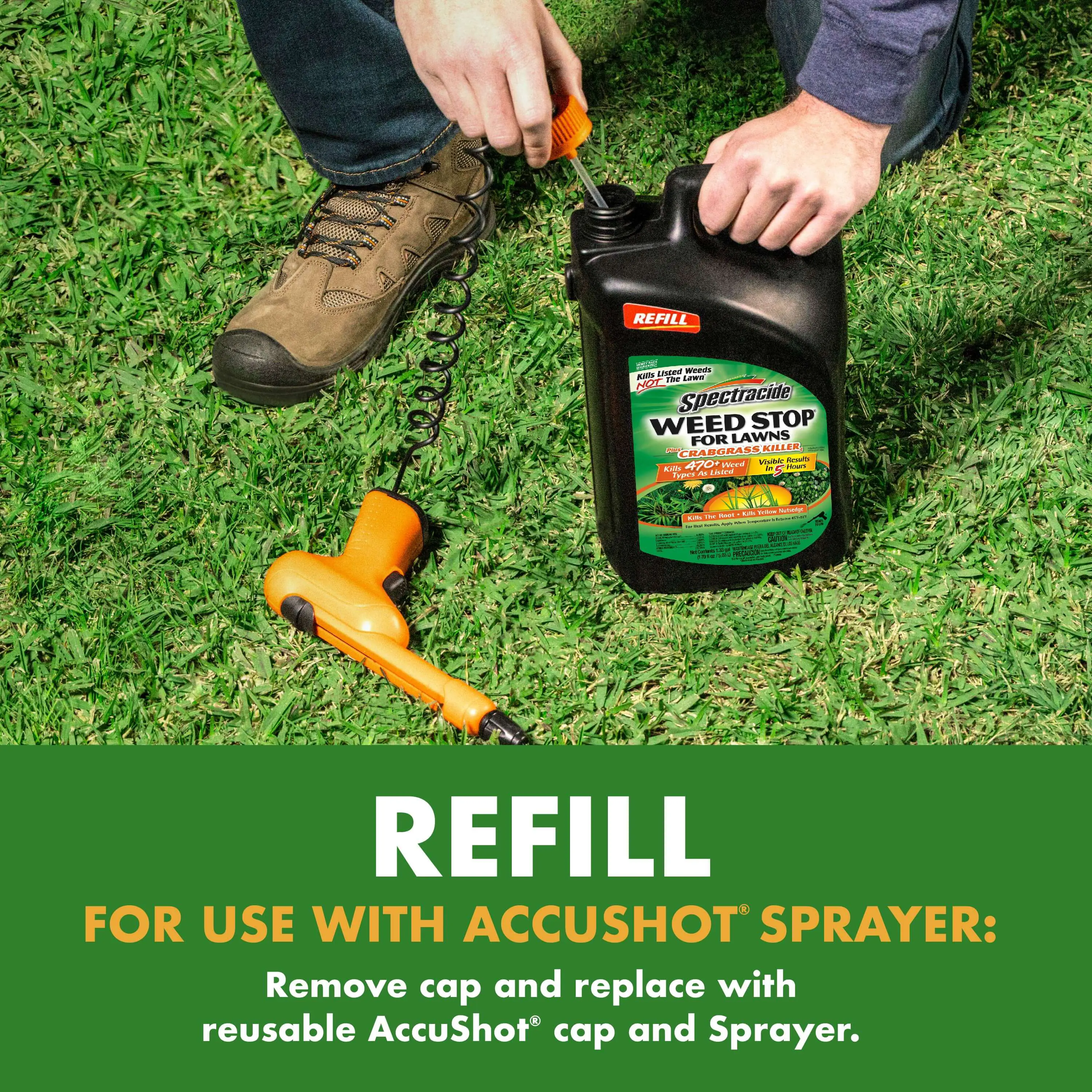 Refill for use with AccuShot Sprayer: Remove cap and replaced with reusable AccuShot cap and sprayer