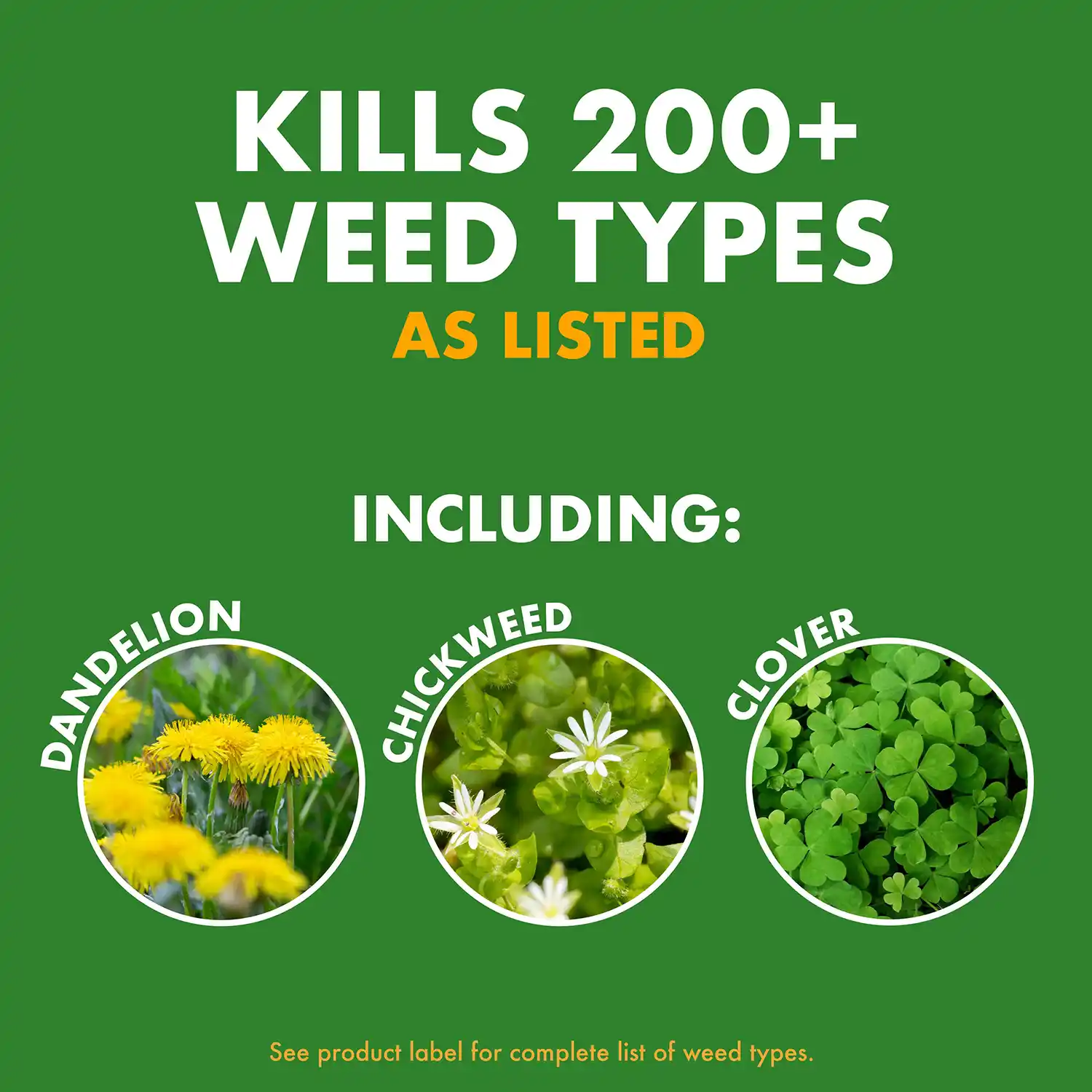 KILLS 200+ WEED TYPES AS LISTED INCLUDING: