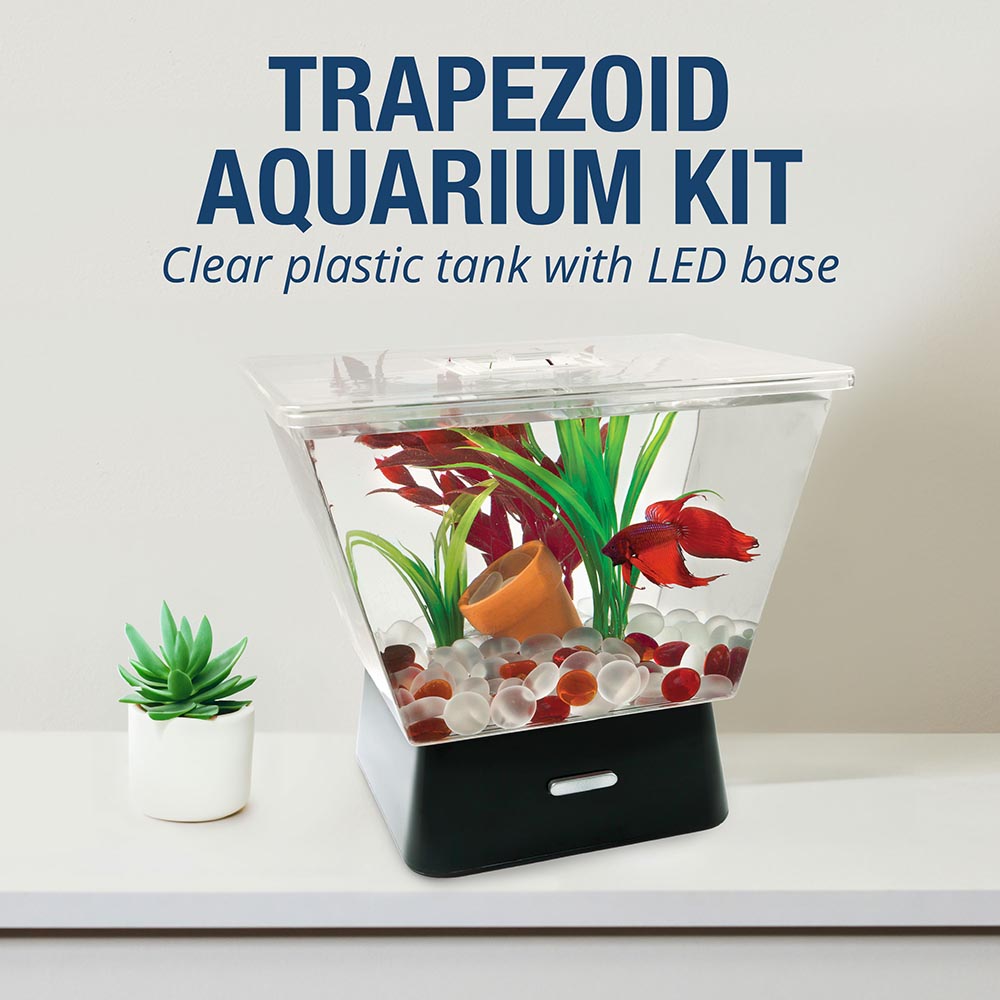 AQ-29050 Tetra LED Betta Tank, 1 Gallon, Small, Clear Plastic Trapezoid-Shaped Fish Tank - Trapezoid Aquarium Kit
