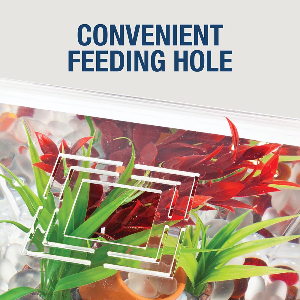 AQ-29050 Tetra LED Betta Tank, 1 Gallon, Small, Clear Plastic Trapezoid-Shaped Fish Tank - Convenient Feeding Hole