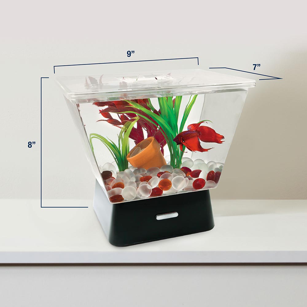 AQ-29050 Tetra LED Betta Tank, 1 Gallon, Small, Clear Plastic Trapezoid-Shaped Fish Tank - Scale