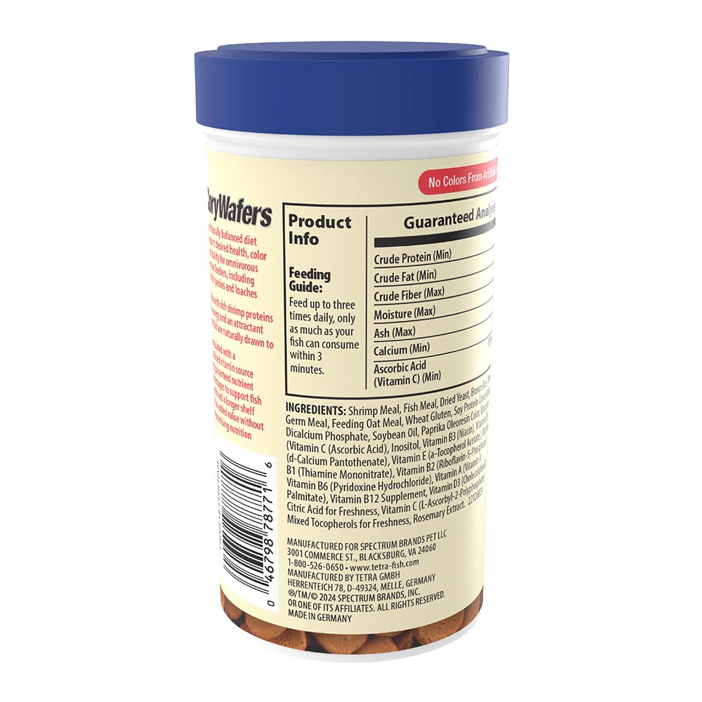 Tetra CoryWafers Tin, 3.5 Ounces, Complete Diet for Catfish & Loaches - back of package