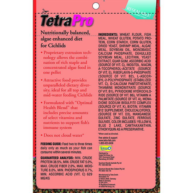 Tetra Pro 2-in-1 Cichlid Veggie Pellets Back