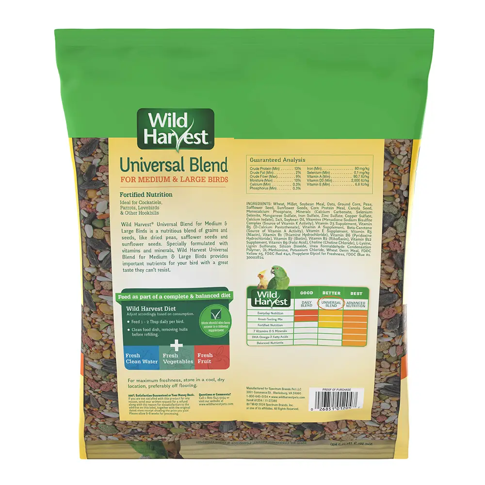 Universal Blend for Medium and Large Birds, 3 Pounds - Back of package