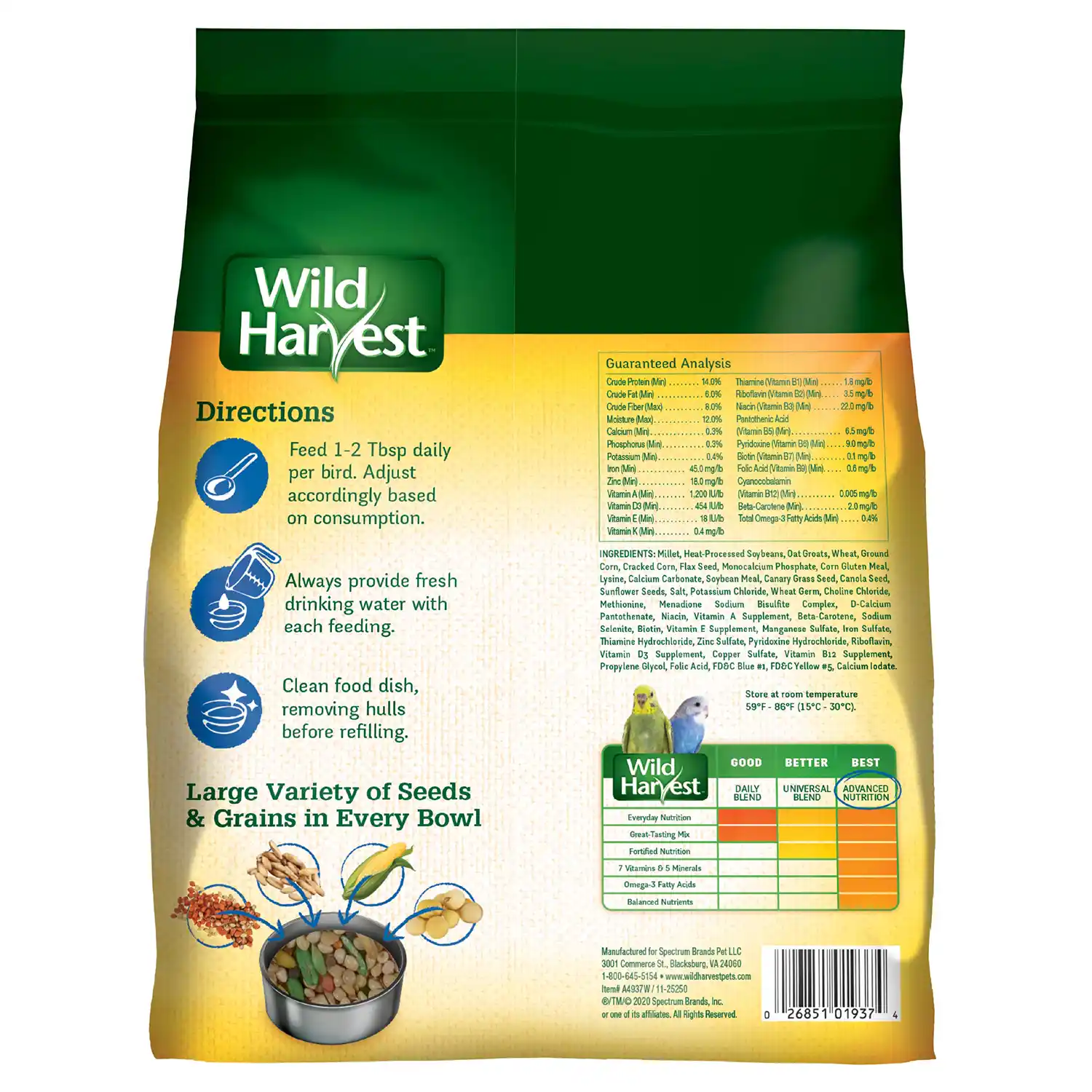 Wild Harvest Advanced Nutrition Parakeet Food, 4 Pounds Back Render