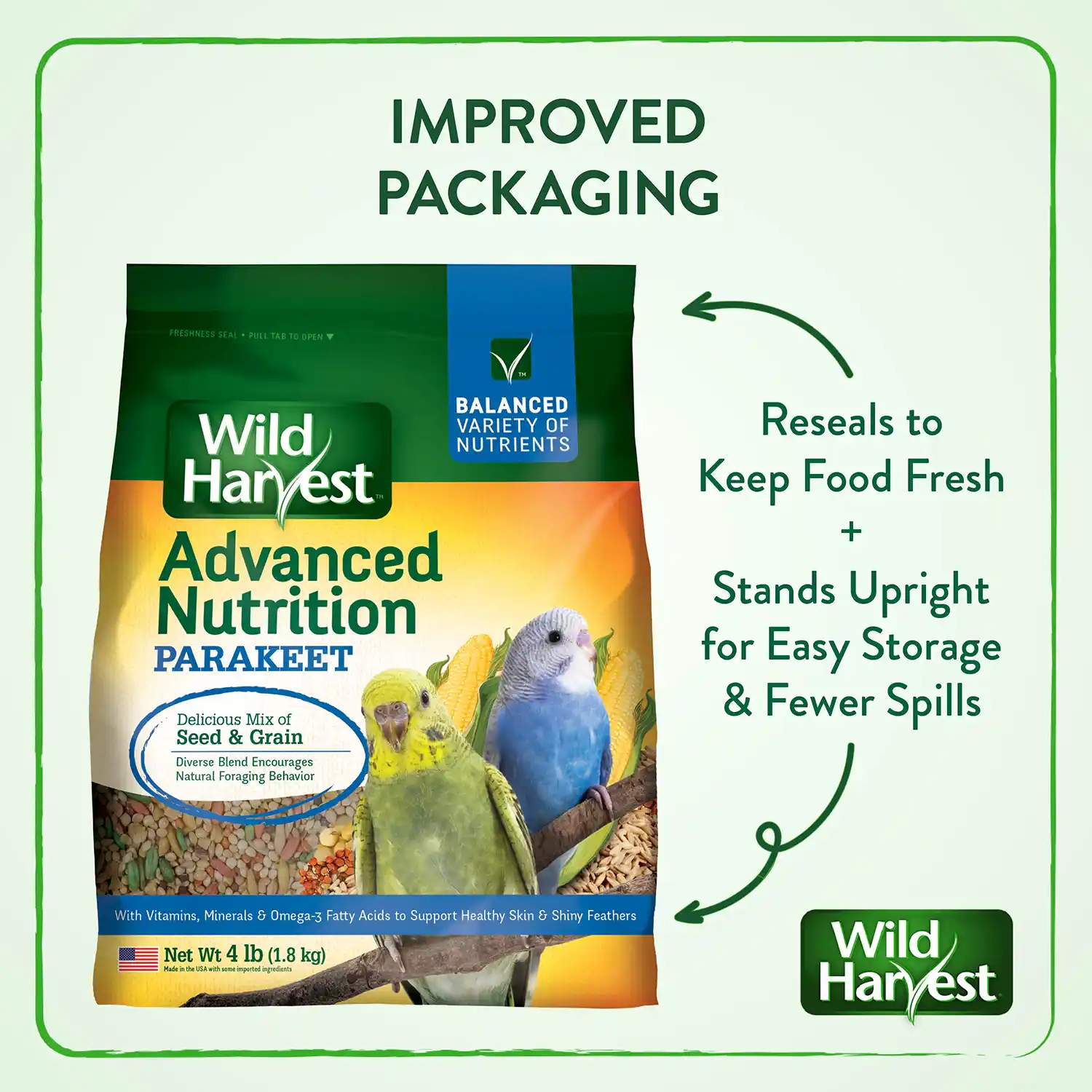 Reseals to Keep Food Fresh + Stands Upright for Easy Storage & Fewer Spills