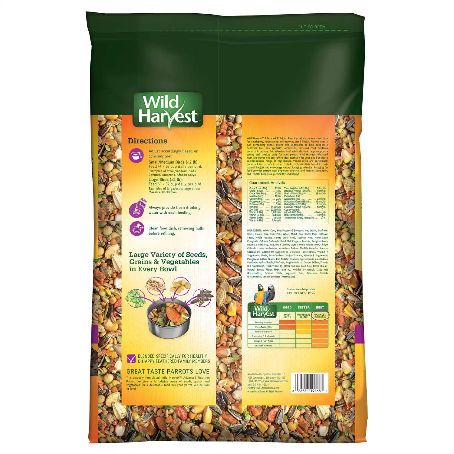 Wild Harvest Advanced Nutrition Parrot Food, 8 Pounds Back Render