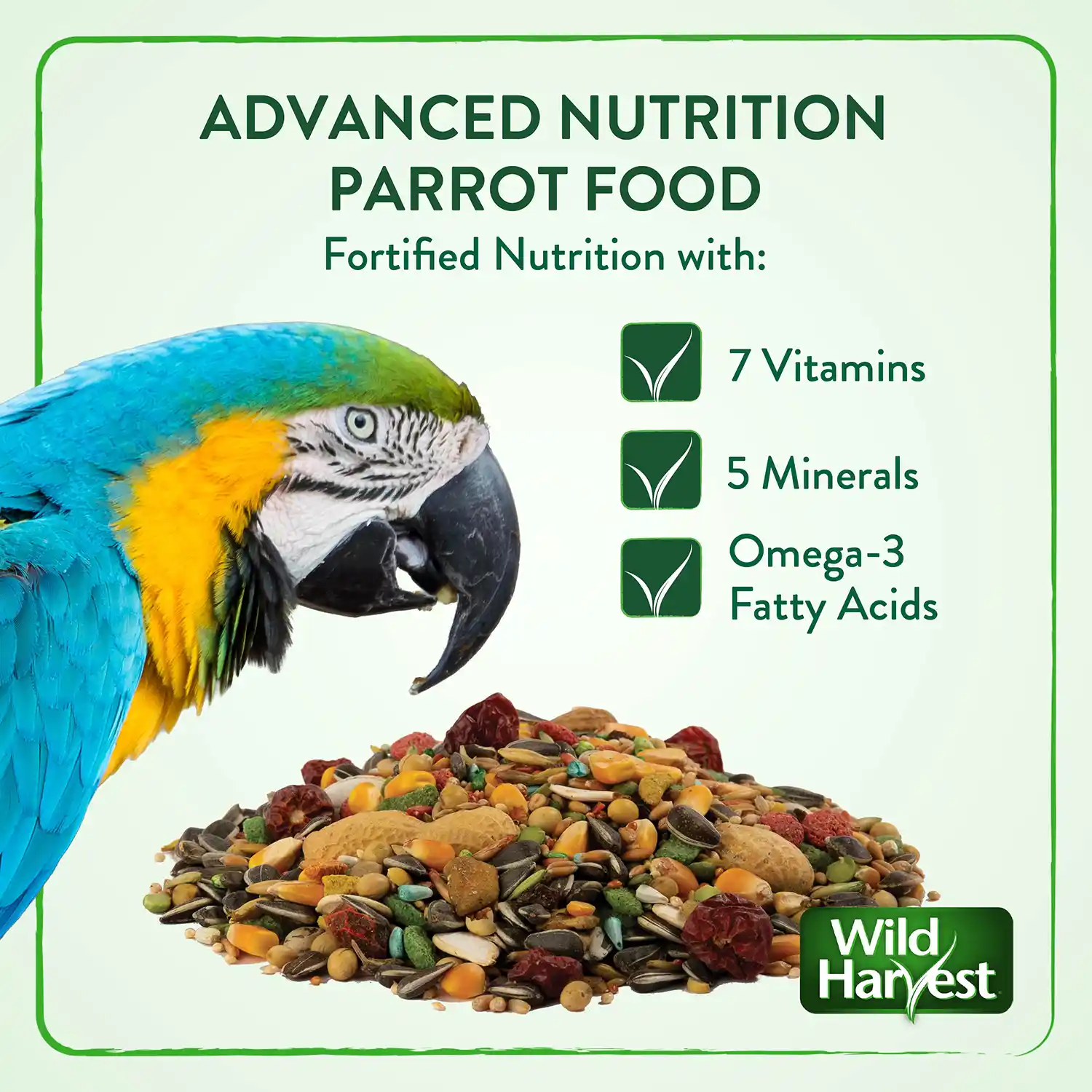 ADVANCED NUTRITION PARROT FOOD Fortified Nutrition with: 7 Vitamins 5 Minerals Omega-3 Fatty Acids