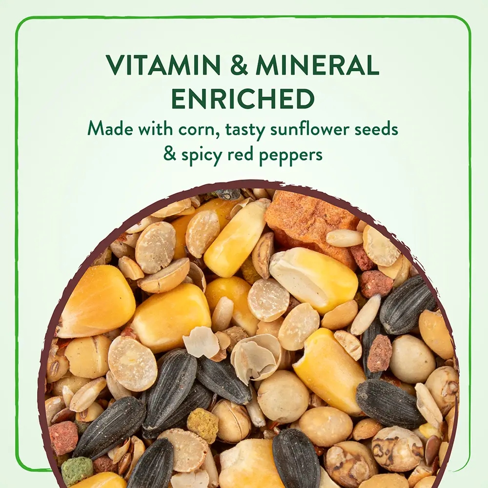 VITAMIN and MINERAL ENRICHED Made with corn, tasty sunflower seeds and spicy red peppers