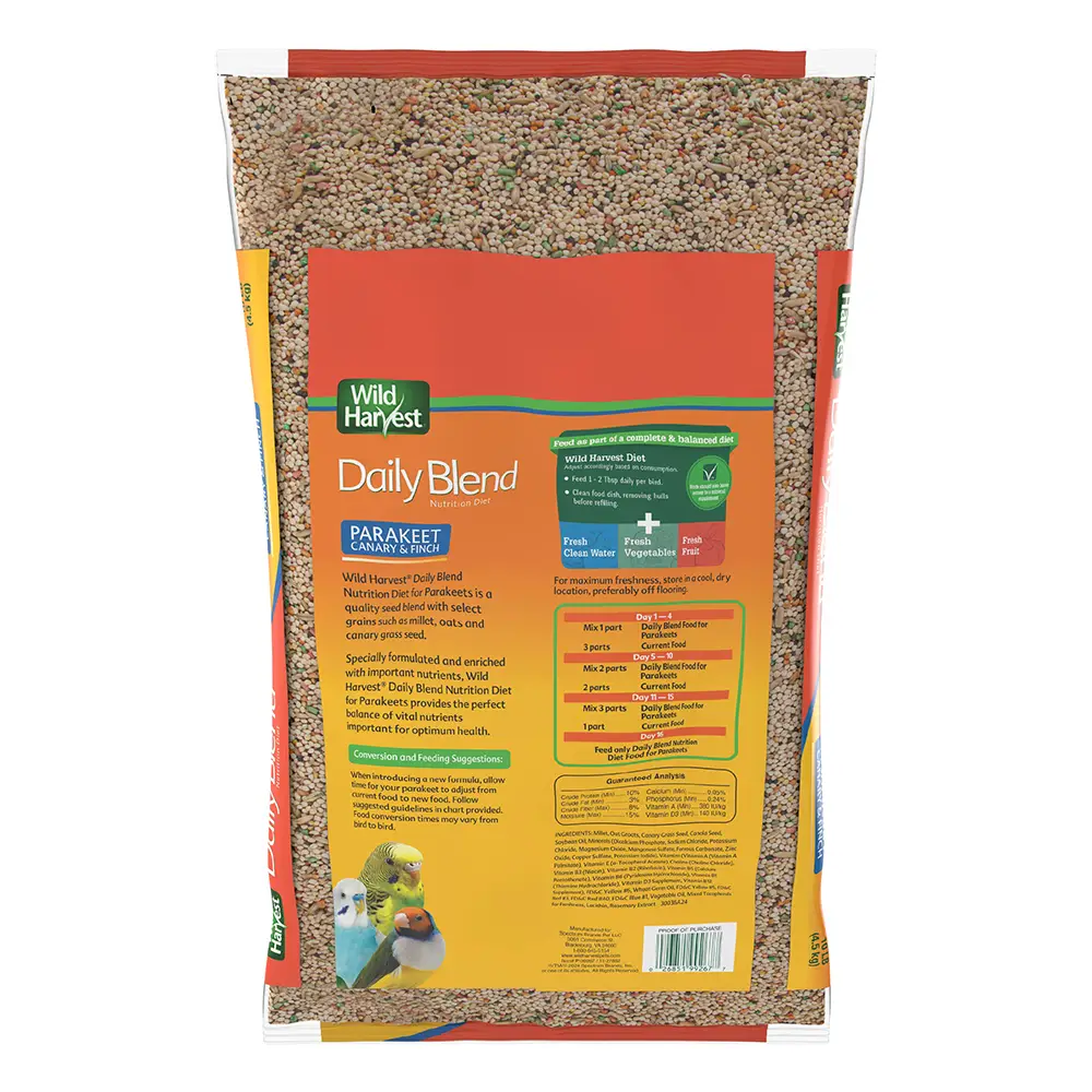 Daily Blend Nutrition Diet for Parakeets, Canaries, and Finches 10 Pounds - back of package