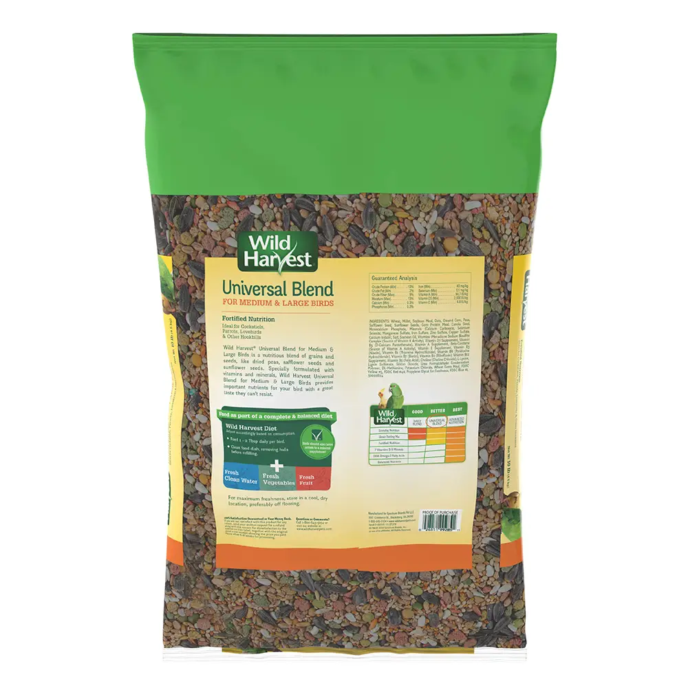 Universal Blend for Medium and Large Birds 10 Pounds - back of package