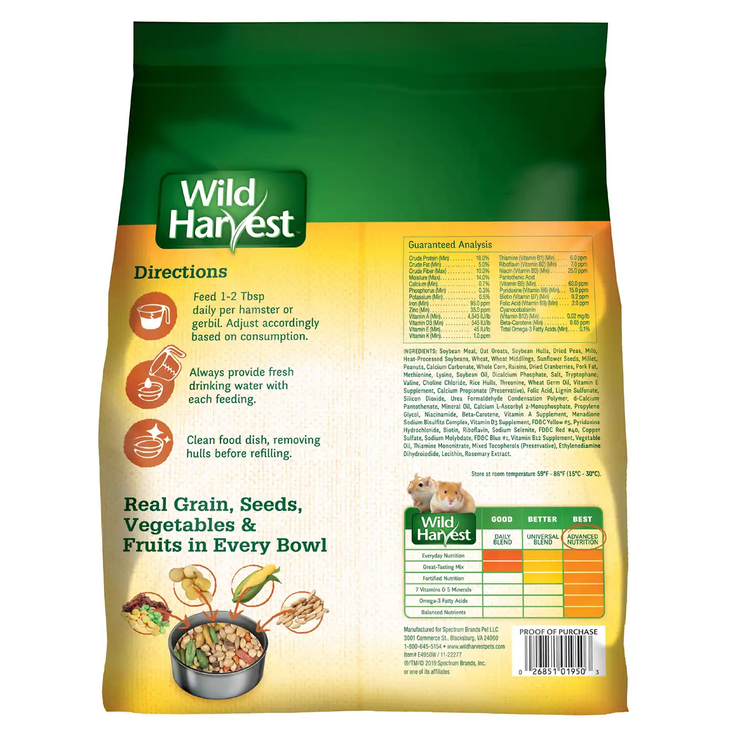 Wild Harvest Advanced Nutrition Hamster & Gerbil Food, 4 Pounds Back Render