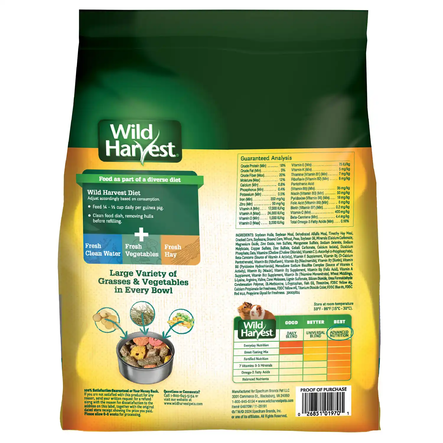 Wild Harvest Advanced Nutrition Guinea Pig Food, 4 Pounds Back Render