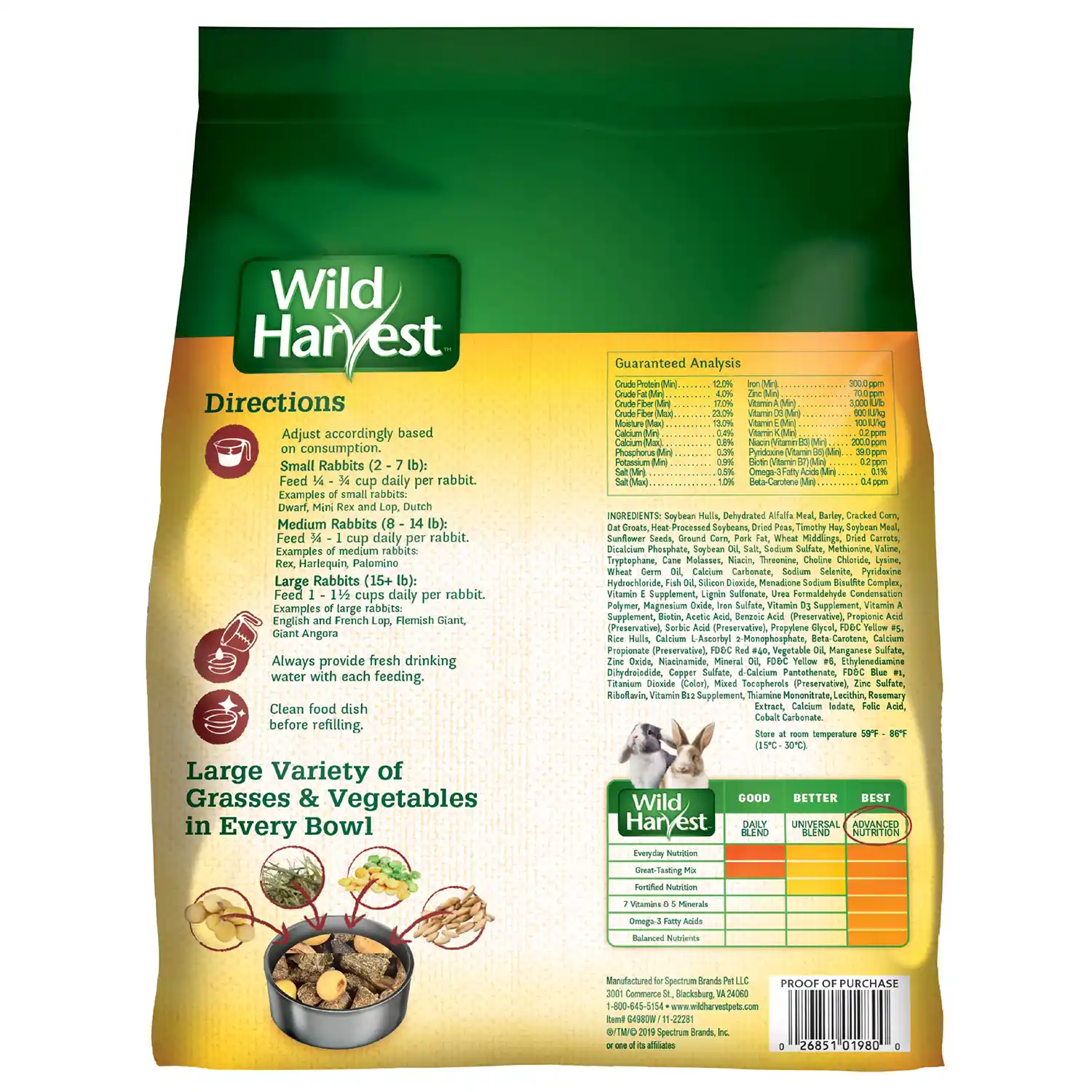 Wild Harvest Advanced Nutrition Adult Rabbit Food, 4 Pounds Back Render