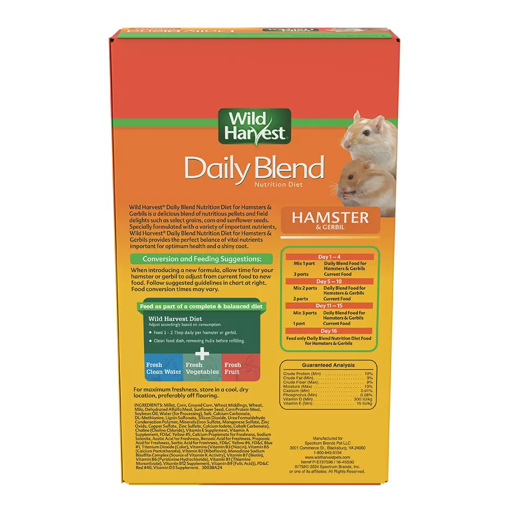 Daily Blend Nutrition Diet Hamster and Gerbil 2 lbs - back of package
